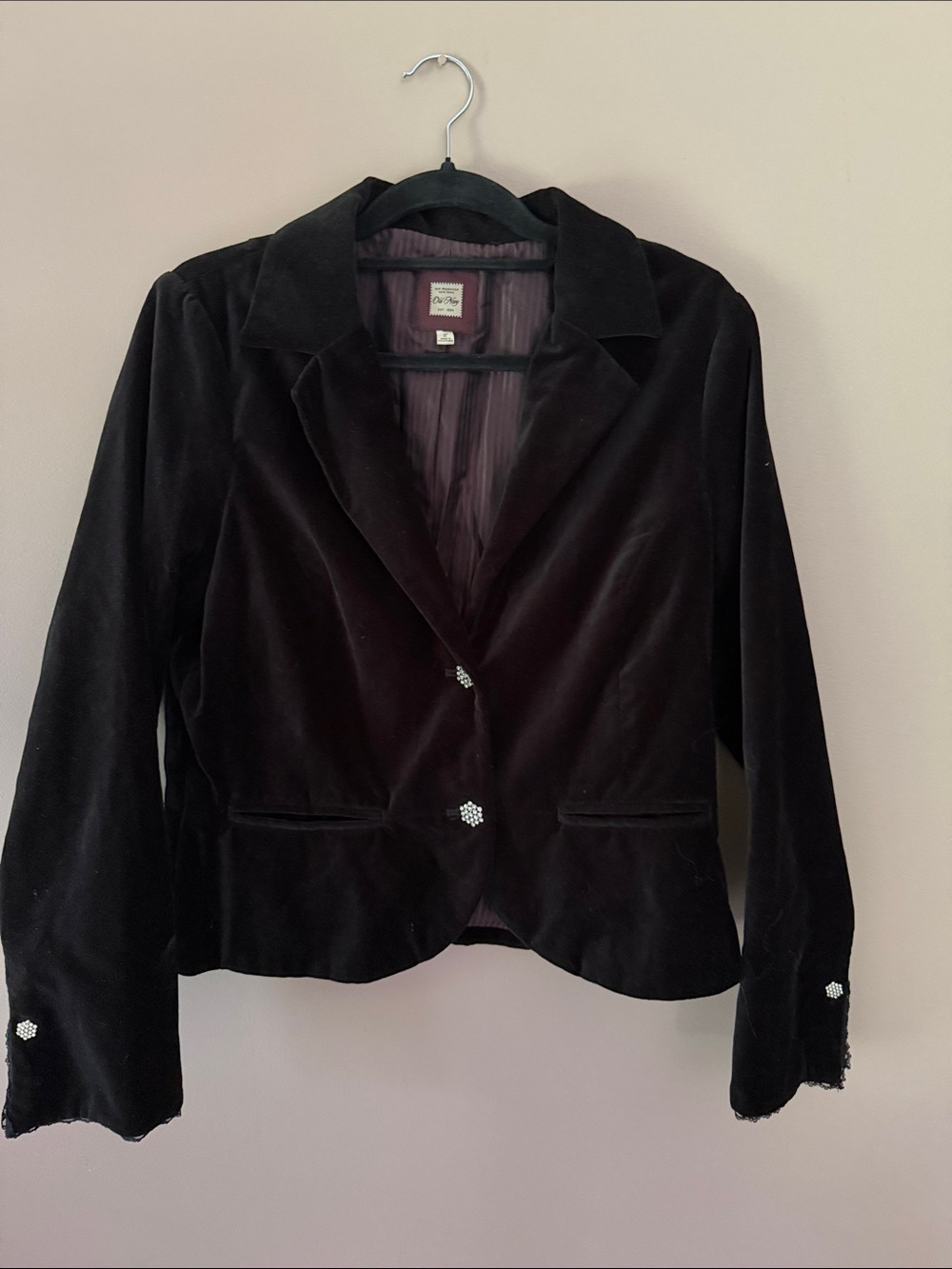 Old Navy Black Velvet Women's Blazer with Decorative Buttons